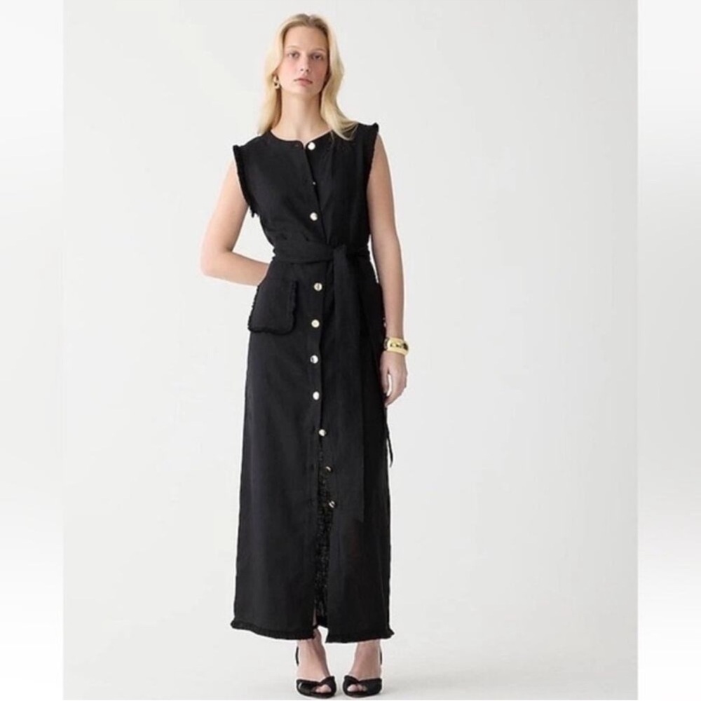 J. Crew linen Sleeveless Button-Front Maxi Dress with Waist Tie size M